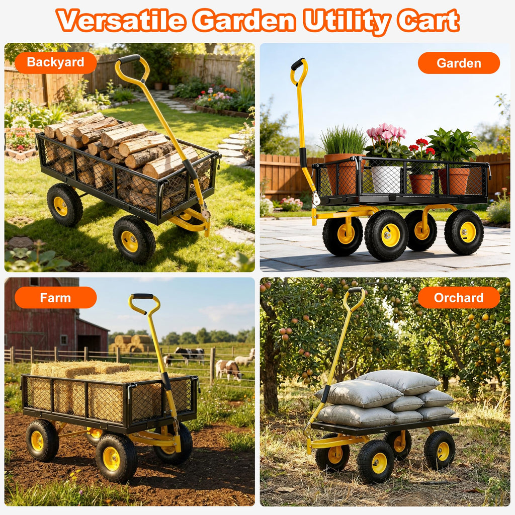 Heavy Duty Steel Garden Cart with Handle & 10" All Terrain Tires D64944