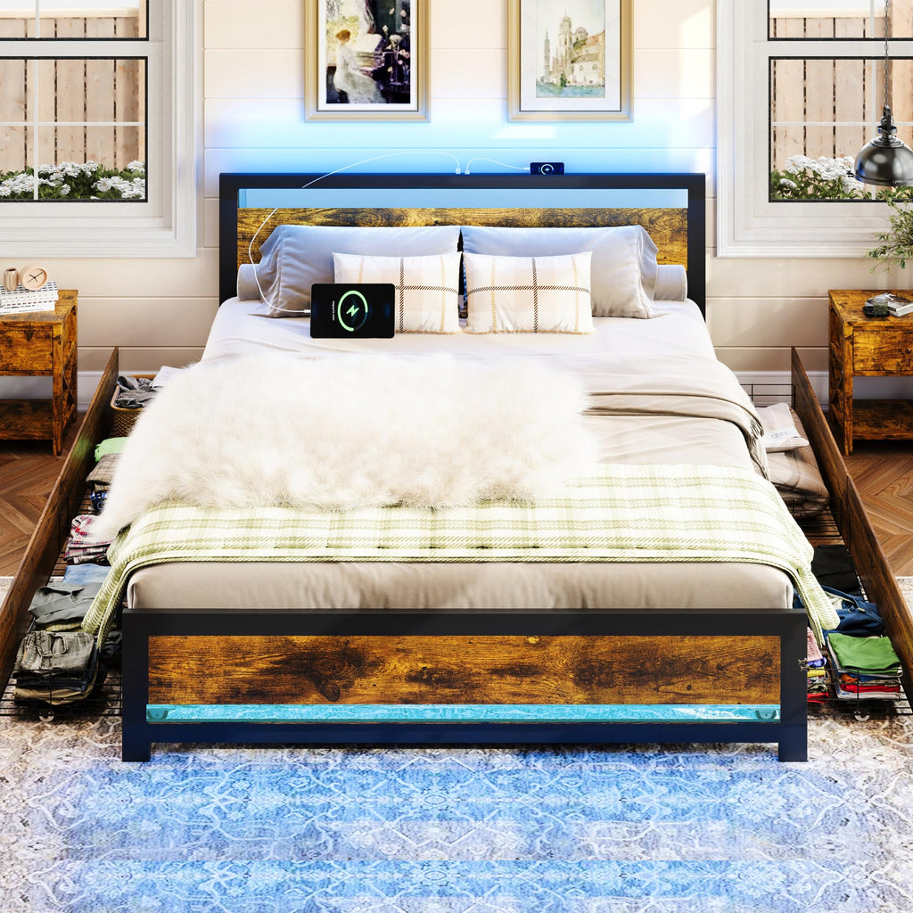 King Size Wood Bed Frame with 4 Storage Drawers G232010