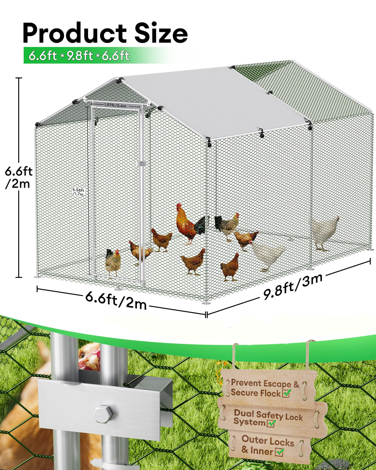 Large Outdoor Dog Kennel Heavy Duty Metal Dog Run with Weatherproof Cover U653292